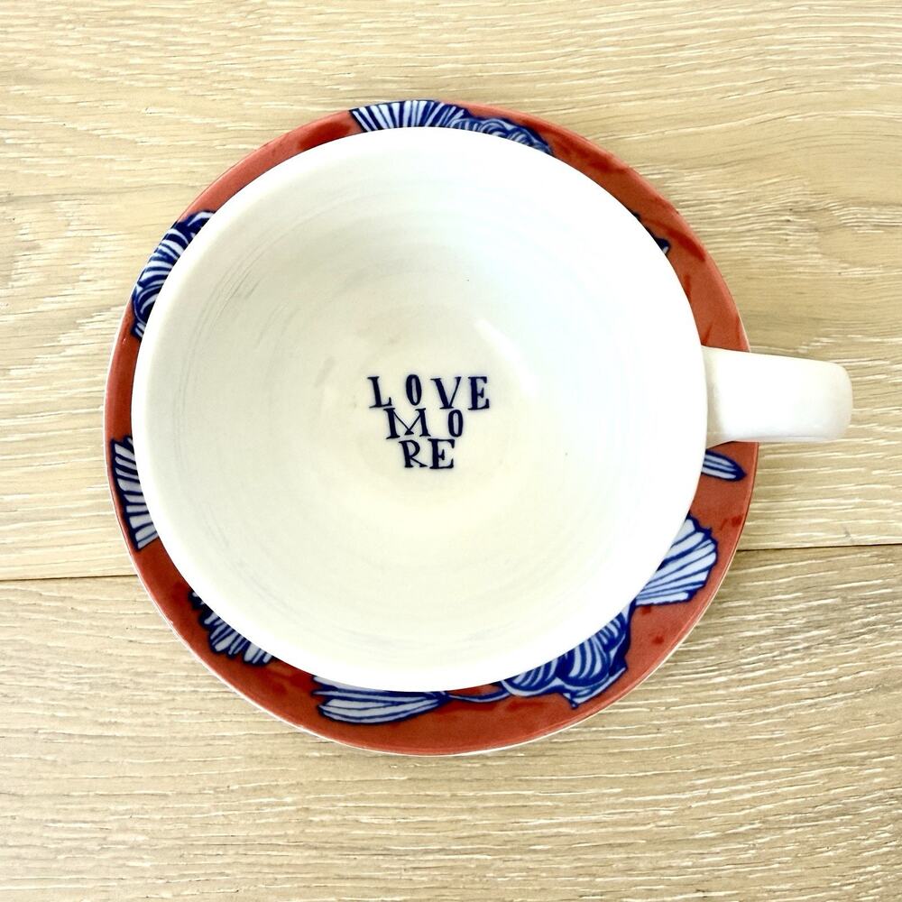 RARE Anthropologie Ruan Hoffmann Jardin Des Plantes LOVE MORE Cup Saucer Set - Picture 2 of 9